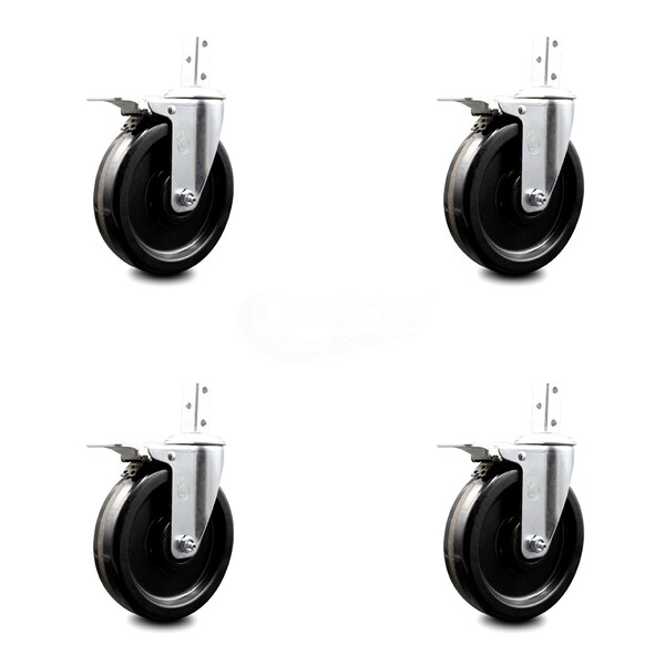 6 Inch Phenolic Wheel Swivel 3/4 Inch Square Stem Caster Set Total Lock Brake